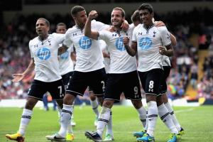 Tottenham players celebrate victory over Crystal Palace.
